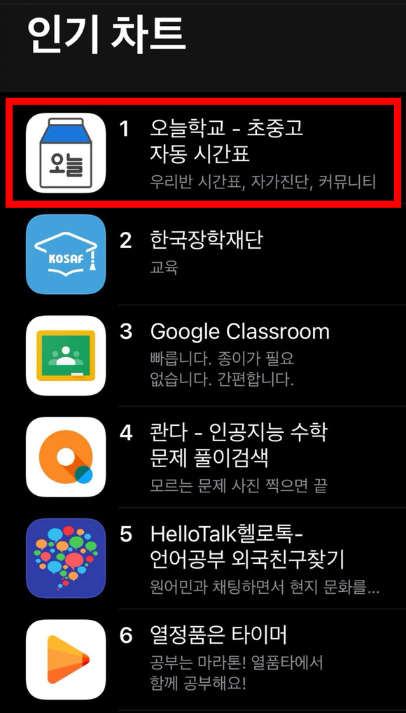 아테나스 랩이 출시한 학교 생활 필수 앱 '오늘학교'가 앱 스토어 1위에 올랐다. ⓒ 아테나스랩