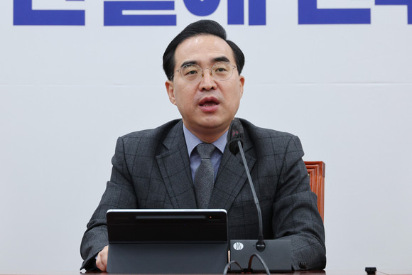 박홍근 더불어민주당 원내대표가 오늘 당 정책조정회의에서 발언하고 있다. ⓒ 연합뉴스