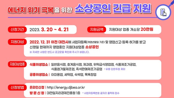 에너지 위기 극복을 위한 소상공인 긴급 지원. ⓒ 대전시