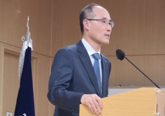 이순호 한국예탁결제원 신임 사장이 지난 15일 열린 직원 청문회에서 말하고 있다. ⓒ 예탁원 노조