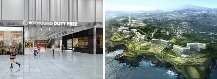제주 서귀포시 중문에 위치한 복합리조트 광역조감도와 제주면세점 매장 전경. ⓒ 부영그룹