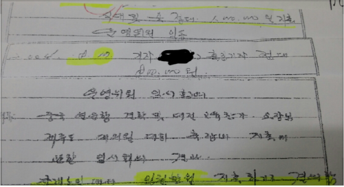 접대비로 지출된 상대와 금액이 기재된 서류. = 나광운 기자