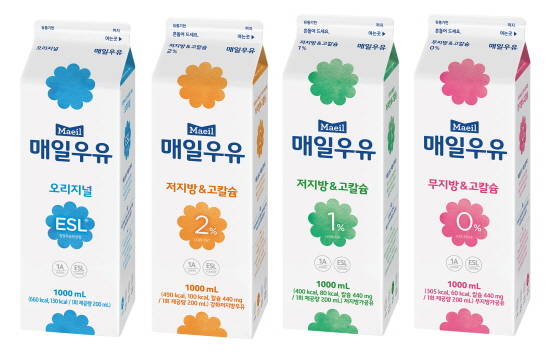 매일우유 4종. (좌측부터) 저지방&고칼슘 0,1,2,3%. ⓒ 매일유업