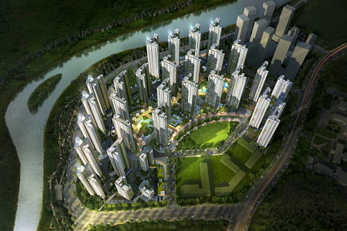 GS건설 컨소시엄이 경기도 안산 사동 90블록 일대 복합주거단지 개발에 들어간다. 사진은 복합주거단지 조감도. ⓒ GS건설