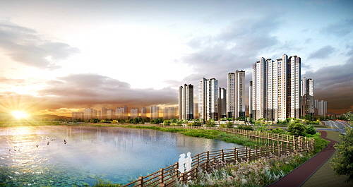 대우건설이 평택시에 분양하는 '비전 레이크 푸르지오' 투시도. ⓒ 대우건설