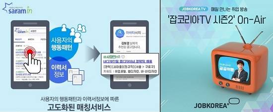 최근 사람인은 개인화된 서비스와 모바일 최적화를 위해 최근 모바일 앱 UI를 전면 개편했으며, 잡코리아는 보이는 취업 방송 '잡코리아TV 시즌2'를 론칭해 하반기 신입 공채를 준비하는 구직자들을 위해 적극 지원에 나섰다. ⓒ 각 사