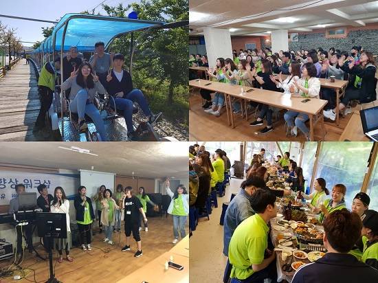 우리팀과 엔유팀으로 나눠 피구, 발야구, 이어달리기, 족구 등 다체로운 체육활동화 부서별 장기자랑이 이어졌다. ⓒ우리엔유