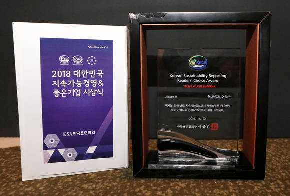 현대엔지니어링이 수상한 '대한민국 지속가능성보고서상'. ⓒ 현대엔지니어링