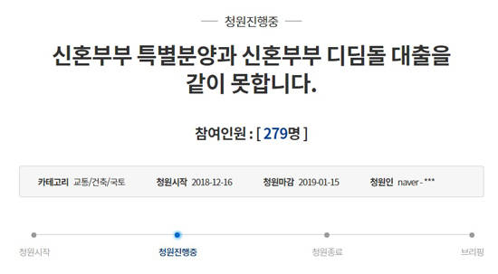 신혼부부 기준이 통일돼 있지 못한 것에 반발해 청와대 청원까지 등장했다. ⓒ 청와대 국민청원