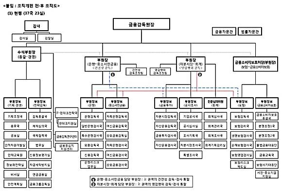 금융감독원 조직개편 전·후 조직도. ⓒ 금융감독원
