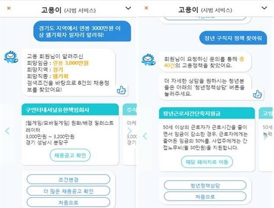 왼쪽부터 △채용정보 △고용정책정보 서비스 화면. ⓒ 한국고용정보원