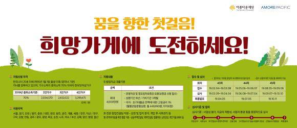 아모레퍼시픽과 아름다운재단이 함께하는 한부모 여성 창업 대출 지원 사업 '희망가게'가 6일부터 오는 6월7일까지 2019년도 2차 창업주를 공개 모집한다. ⓒ 아모레퍼시픽