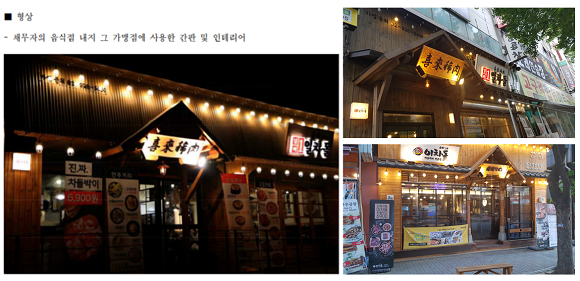 (좌) 법원 결정문 별지에 6900원 차돌박이+돌초밥·쫄면과 함께 팔지 말도록 기재된 간판 및 인테리어, (우상) 고양 라페스타 Y빌딩 1층에 입점한 일차돌 외관, (우하) 고양 라페스타 Y빌딩 1층에 입점한 이차돌 외관. ⓒ 프라임경제