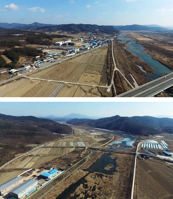 대구공항통합이전 부지선정사업에서 의성군 비안면(위)과 군위군 소보면 공동후보지인 군위군 우보면(아래) 단독후보지가 맞붙은 가운데 16∼17일 치뤄진 사전투표에 이은 본 투표가 21일 진행됐다. 이러한 가운데 김영만 군위군수가 지난 20일 돌연 의성군의 투표에 상관없이 군위군의 선택만으로 유치신청을 하겠다고 밝혀 '변수'로 떠올랐다. ⓒ 연합뉴스