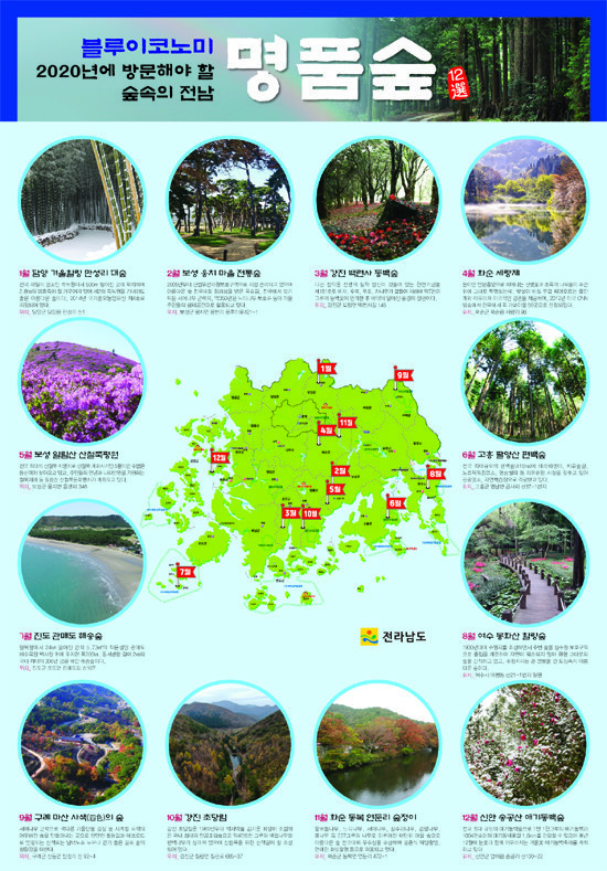 전라남도가 뽑은 블루이코노미 명품숲을 알려주는 홍보물이예요. ⓒ 전라남도