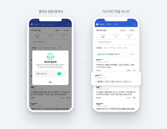 네이버가 개발한 '인공지능(AI) 클린봇 2.0'을 이용해 포털 뉴스에 달린 악성 댓글을 감지해 가린 모습. ⓒ 네이버