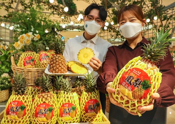 30일 오전 현대백화점 목동점 지하2층 식품관에서 직원이 대만산 파인애플을 선보이고 있다. ⓒ 현대백화점