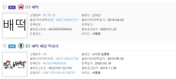 2019년 11월 '배떡 배달 떡볶이' 상표권이 등록됐다. ⓒ 프라임경제