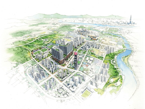 태영건설이 왕숙신도시와 인접한 남양주 다산신도시에 주거형 오피스텔과 상업시설로 구성된 다산역 데시앙을 선보인다. 사진은 다산역 데시앙 일러스트 조감도. © 태영건설