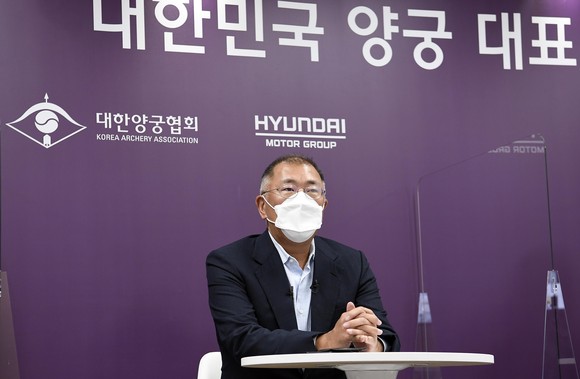정의선 양궁협회장은 '현대차그룹·대한양궁협회, 도쿄 올림픽 양궁 국가대표팀 환영회 개최'에 참석해 선수들을 격려했다. ⓒ 대한양궁협회