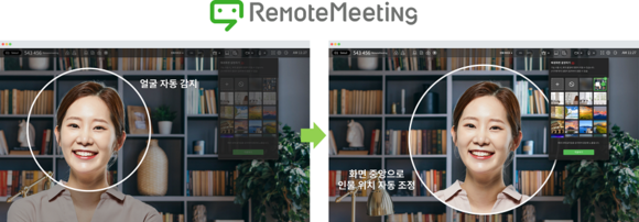 알서포트는 리모트티밑 화상회의에 AI 기술을 더한 서비스를 선보이고 있다. 사진은 화상회의의 페이스 포커스 기능. ⓒ 알서포트