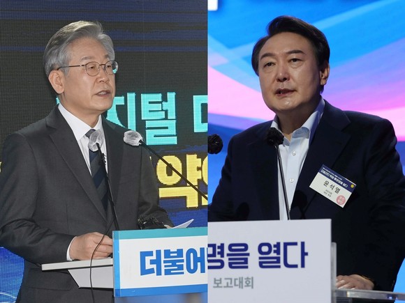 (왼쪽부터) 이재명 더불어민주당 대선 후보와 윤석열 국민의힘 대선 후보. ⓒ 연합뉴스