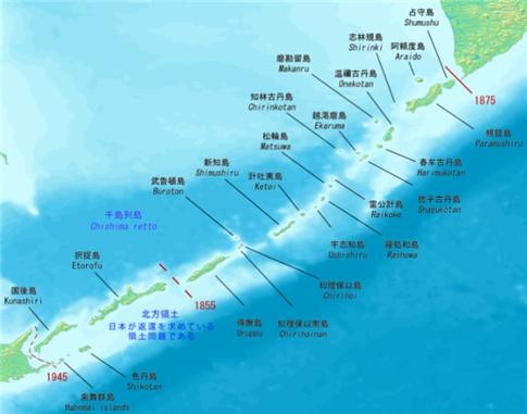 쿠릴열도와 북방영토. 1855 좌하가 북방영토. ⓒ 위키피디아 재팬