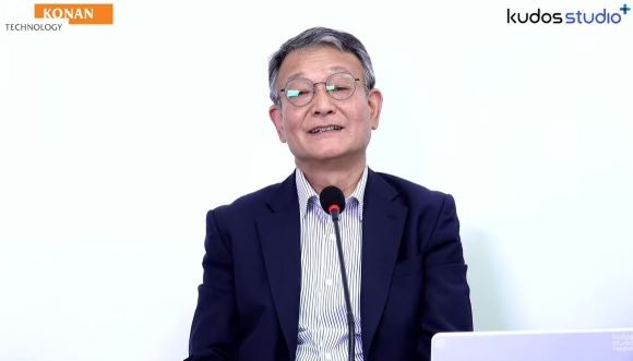김영섬 코난테크놀로지 대표이사가 22일 온라인 기자간담회에서 회사를 소개하고 있다. ⓒ IR큐더스 유튜브 채널 '큐더스 스튜디오' 캡처