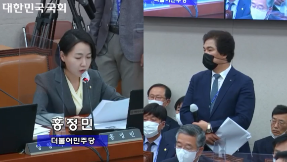 홍정민 더불어 민주당 의원이 13일 열린 국정감사에서 유웅한 한국벤처투자 대표에게 질의하고 있다. ⓒ 국회의사중계시스템 캡처본
