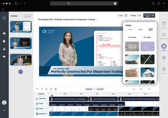 가상인간 영상생성 플랫폼 '플루닛 스튜디오' 편집 화면. ⓒ 솔트룩스