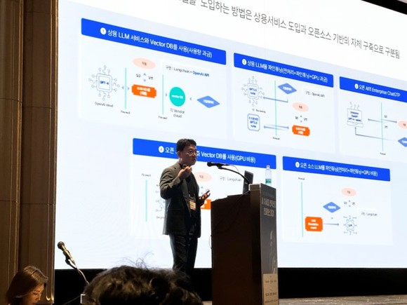 제 10회 AI 차세대 컨택센터 컨퍼런스 2024에서 발표하는 윤상범 본부장 = 김우람 기자