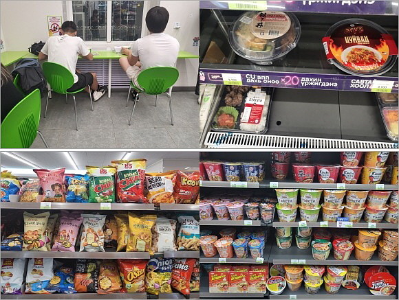 몽골 울란바토르에 위치한 편의점 CU에서 식사를 하고 있는 사람들. CU는 현재 총 330개가 넘는 점포를 운영하며 몽골 편의점 업계에서 70%에 가까운 압도적인 점유율로 1위에 올라 있다. = 추민선 기자