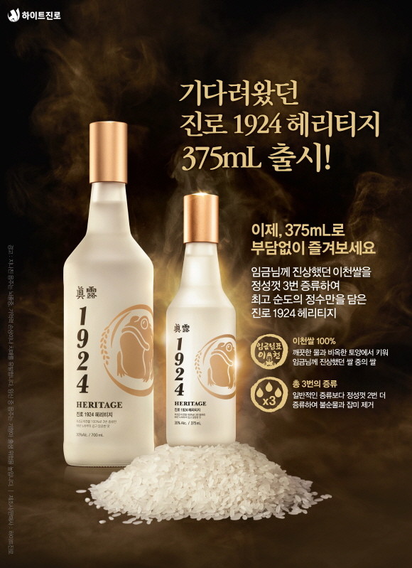 하이트진로가 최고급 슈퍼 프리미엄 증류식 소주 '진로 1924 헤리티지'의 375ml를 새롭게 선보인다. © 하이트진로