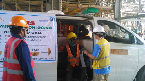 근로자의 전염병 예방과 열 스트레스를 관리해주는 건강관리프로그램을 실시하고 있다. ⓒ SK건설