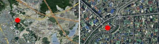 경기도 광교 행복주택 위치도(왼쪽)와 제주 용담일동 행복주택 위치도(오른쪽). ⓒ 국토교통부
