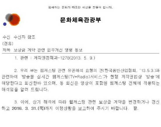 문화체육관광부가 지난 1월 발송한 공문이 논란이다. 정확한 대상을 겨냥해 적당한 권한을 행사하는 대신 무루뭉술하면서도 고압적인 태도로 업계 일반에 눈치를 줘 문제를 해결했다는 지적이다. 사진은 고압적 단어 사용이 특히 두드러지는 공문 내용. ⓒ 문화체육관광부