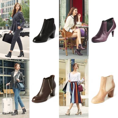 (왼쪽부터 시계방향) 루느와르 부츠를 활용한 오피스룩, 데이트룩, 스트리트룩, 트래블룩. ⓒ 금강제화