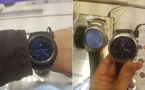 삼성전자 기어S3 착용샷(왼쪽)과 기어S2 클래식, 기어S3 비교샷(오른쪽). 기어S3는 일반 시계다운 형태로 진화했다. ⓒ 프라임경제