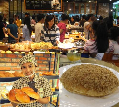 상단 사진부터 시계방향으로 뚜레쥬르 베트남 빅씨판도라점 내 고객들로 붐비는 모습, 베이징 등 맵고 짠맛을 좋아하는 북쪽 지역에서 판매 중인 빵 위에 다진 고기를 얹은 '육송빵', 이슬람 문화권 특성상 단맛을 선호하는 인도네시아에서 단팥빵을 선보이고 있다. ⓒ CJ푸드빌