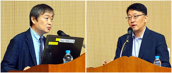(왼쪽부터)김창경 한양대 교수, 김정원 미래부 지능정보사회추진단 부단장. 프라임컨퍼런스에서 4차 산업혁명 대응을 위한 사회적, 정책적 과제를 논의한 가운데 다소 상반된 의견으로 눈길을 끌었다. ⓒ 프라임경제