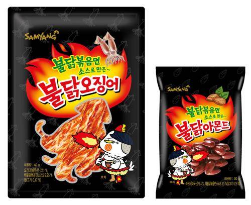 불닭오징어, 불닭아몬드 제품. ⓒ 삼양식품