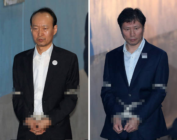 3일 구속된 이재만, 안봉근 전 청와대 비서관이 전날 영장실질심사 출석을 위해 나서는 모습. ⓒ 뉴스1