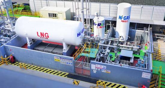 오는 2020년부터 본격화될 선박 환경규제에 대응하기 위해 조선업계는 친환경 선박으로, LNG를 연료로 하는 선박을 내세우고 있다. 사진은 현대중공업이 울산 본사에 설치한 LNG선 종합 실증설비 전경. ⓒ 현대중공업