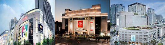 올해 중국의 사드보복 여파와 내수 침체로 백화점 빅3사의 매출성장률은 0.9%에 머물렀다. (왼쪽부터) 롯데백화점, 현대백화점, 신세계백화점 전경. ⓒ 각사