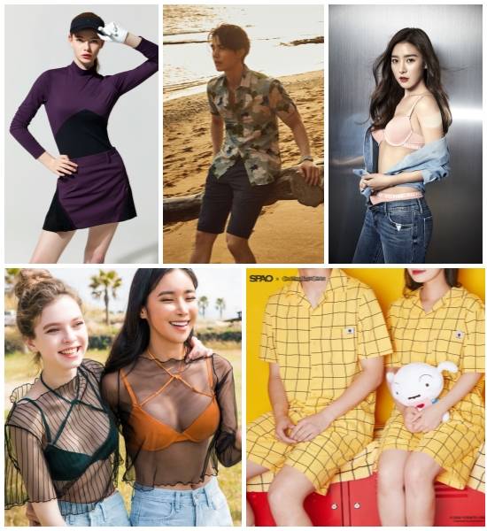 (왼쪽부터 시계방향) LF 헤지스골프 다이아몬드 독스, 웰메이드 하와이안 셔츠 출시, BYC 김소은 메쉬 란제리 세트, 이랜드 스파오 '짱구 파자마' 시즌 2, 좋은사람들 '유스티벌' 컬렉션. ⓒ 각 사
