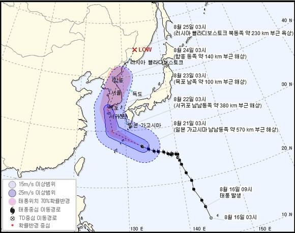 제19호 태풍 '솔릭' 위치 및 예상진로 사진. ⓒ 태안군