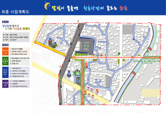 화순군은 '달빛이 물들면 청춘낭만이 꿈트는 화순'이라는 주제로 화순읍 향청리 일대 구도심지역(면적 13만7300㎡)을 내년부터 2022년까지 4년간에 걸쳐 창업·주거·문화 등이 복합된 혁신거점공간으로 조성한다는 계획이다. ⓒ 화순군