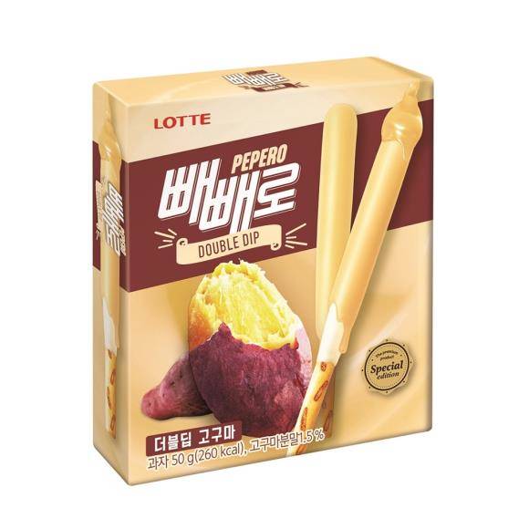 롯데마트와 롯데슈퍼는 세븐일레븐과 함께 공동으로 다양한 맛을 즐기는 고객 수요를 고려해 겨울철 간식으로 인기가 높은 고구마맛의 '롯데 빼빼로 더블딥 고구마'를 내놨다. ⓒ 롯데쇼핑