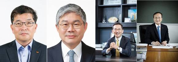 왼쪽부터 나경수 SK종합화학 사장, 안재현 SK건설 사장, 윤병석 SK가스 사장, 이석희 SK하이닉스 사장. ⓒ SK그룹