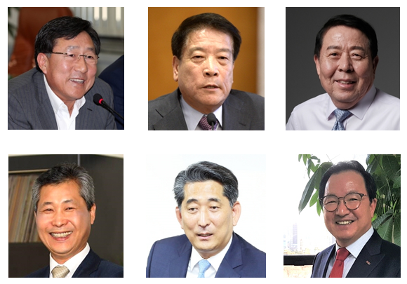 상단 좌부터 김기문, 박상희, 원재희 후보. 하단 좌부터 이재광, 이재한, 주대철 후보. ⓒ 뉴스1